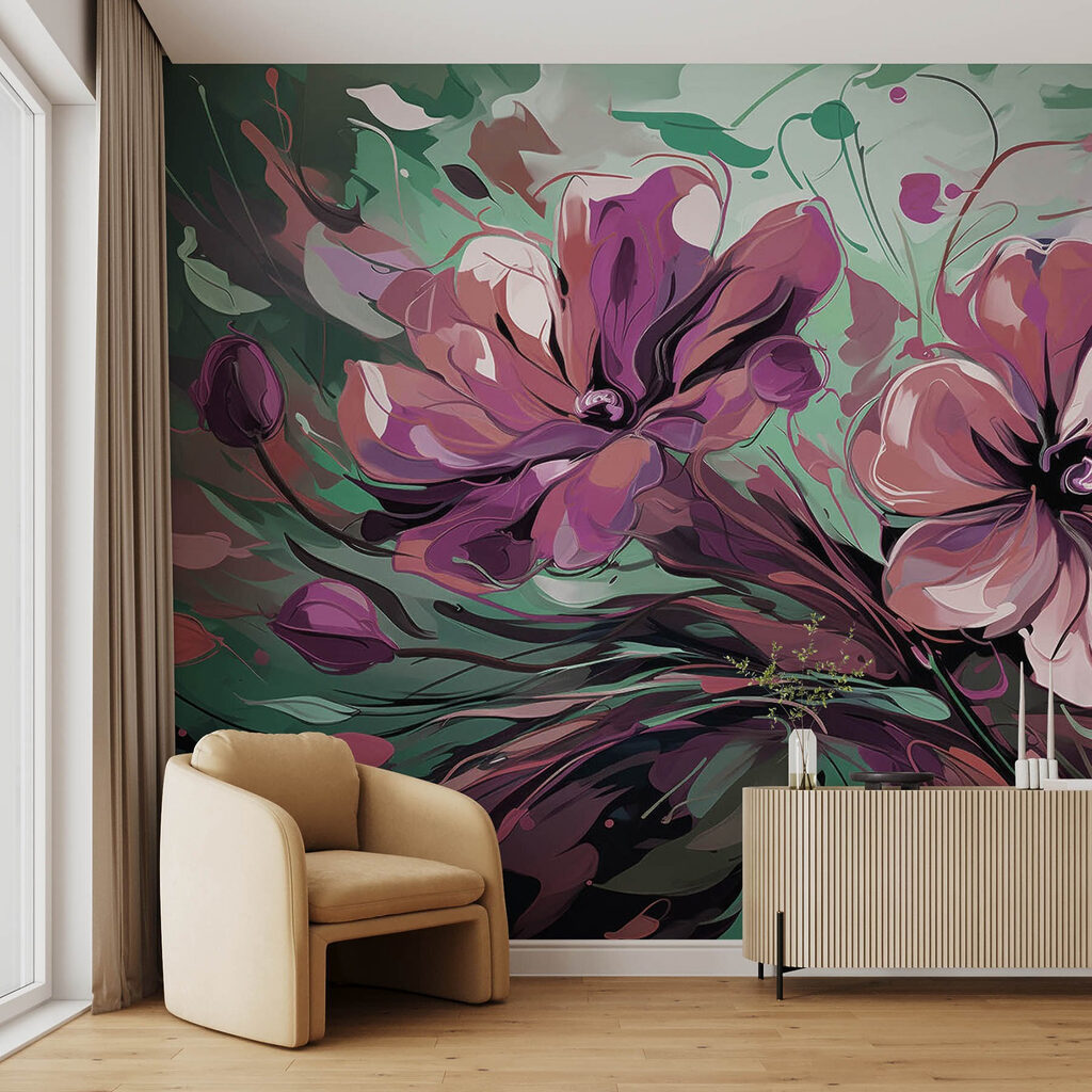 Painting of flowers on a green background