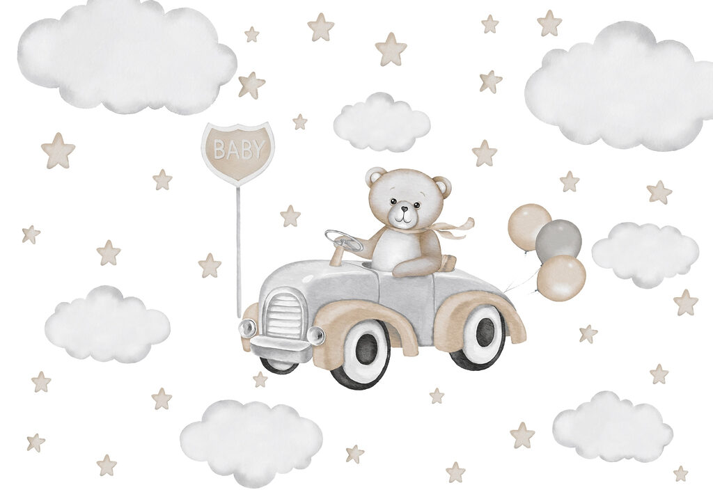 Teddy bear driving a car with balloons Teddy bear driving a car with balloons