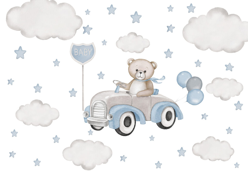Teddy bear driving a car with balloons Teddy bear driving a car with balloons
