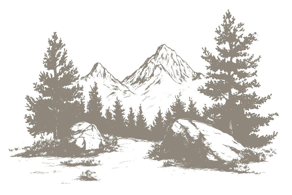 Mountain range with trees and rocks Mountain range with trees and rocks