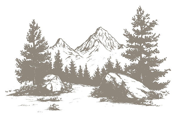 Mountain range with trees and rocks Mountain range with trees and rocks