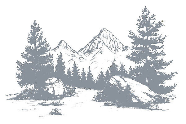 Mountain range with trees and rocks Mountain range with trees and rocks