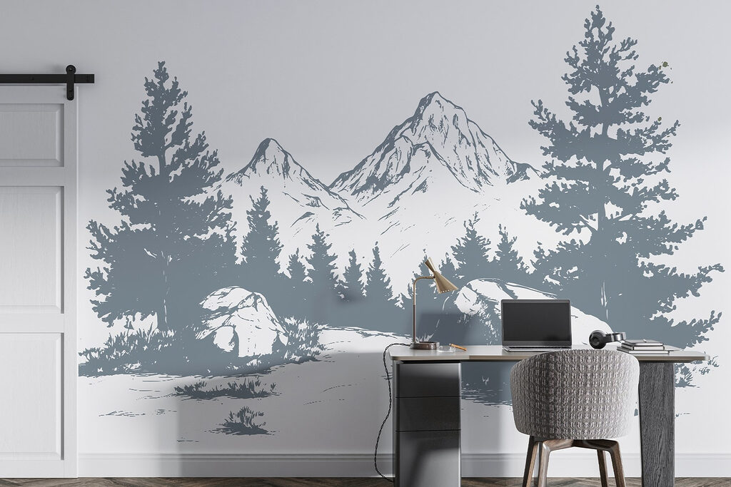 Mountain range with trees and rocks