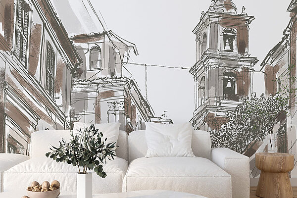Drawing of a building with bells Drawing of a building with bells