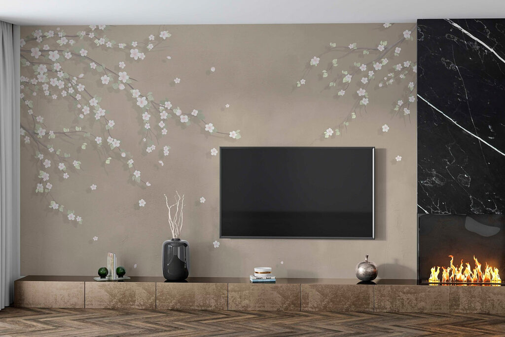 Tree branch with white flowers