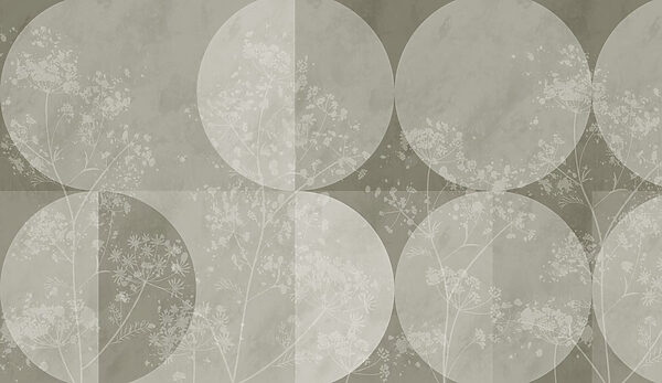Grey and white background with circles and flowers Grey and white background with circles and flowers