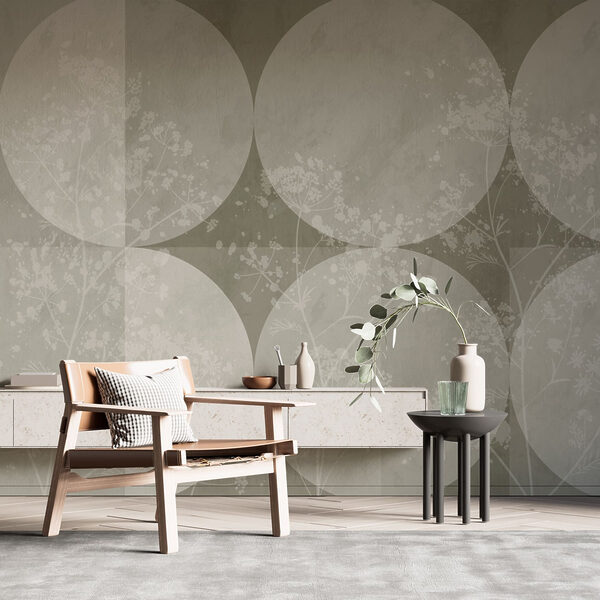 Grey and white background with circles and flowers Grey and white background with circles and flowers
