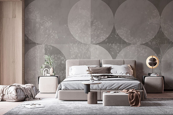 Grey and white background with circles and flowers Grey and white background with circles and flowers