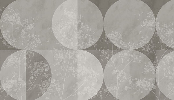 Grey and white wallpaper with white circles and flowers Grey and white wallpaper with white circles and flowers