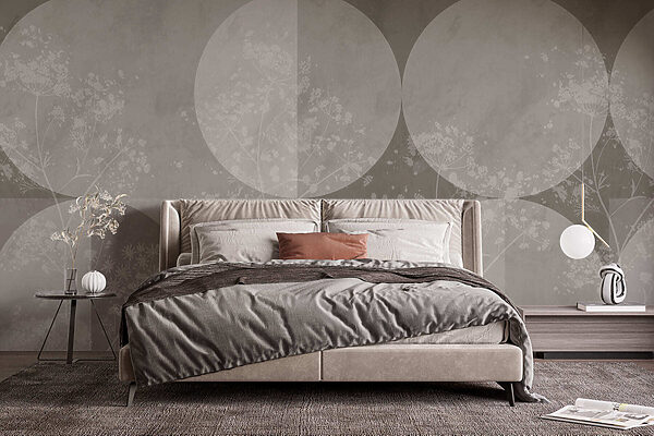 Grey and white wallpaper with white circles and flowers Grey and white wallpaper with white circles and flowers