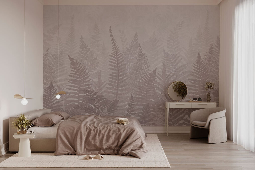 Fern leaves in a foggy environment