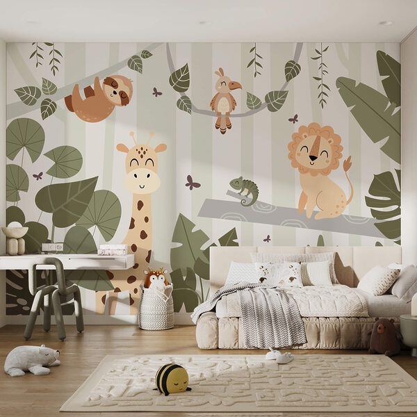 Cartoon of animals in a jungle Wall murals Cartoon of animals in a jungle