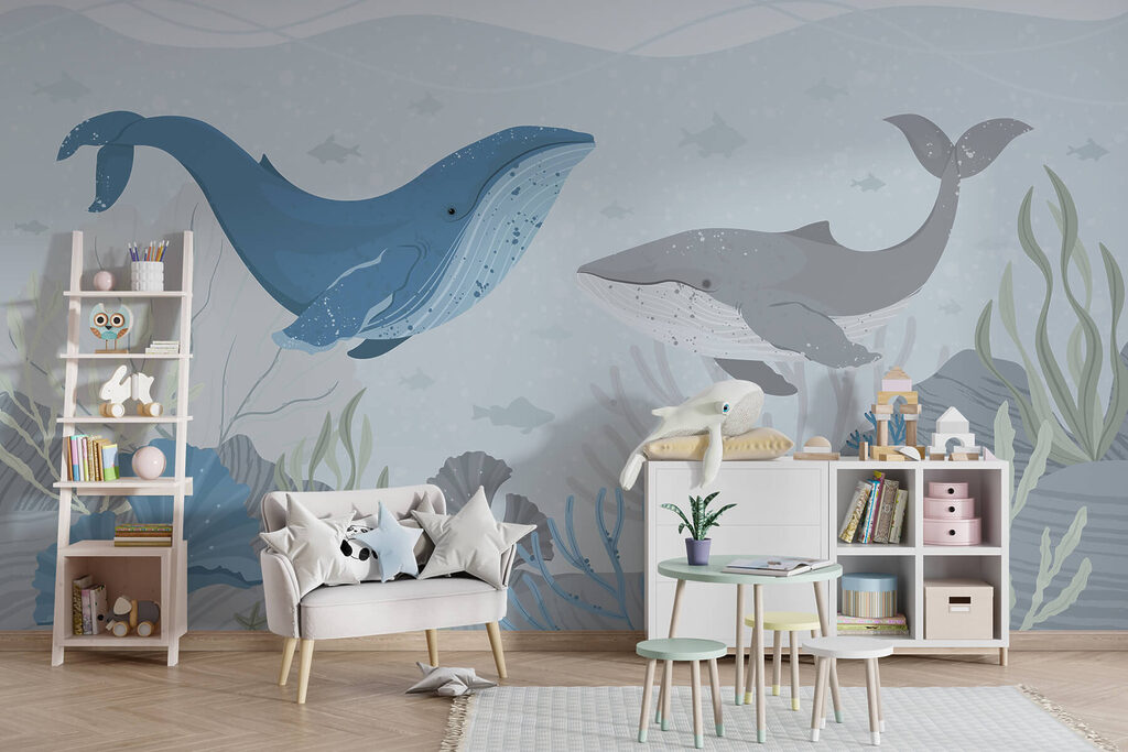 Whale and whale swimming in the ocean Whale and whale swimming in the ocean