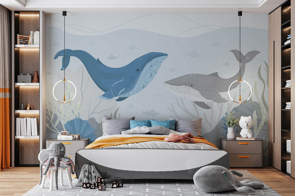 Whale and whale swimming in the ocean Whale and whale swimming in the ocean