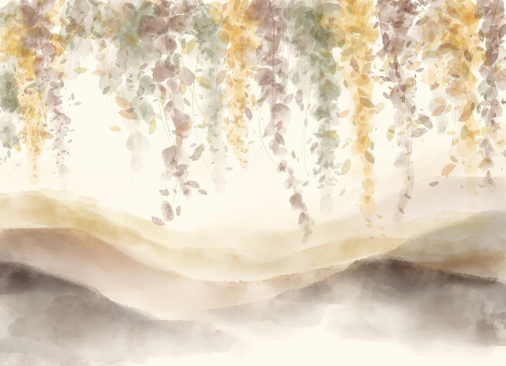Painting of a landscape with leaves from the ceiling Painting of a landscape with leaves from the ceiling