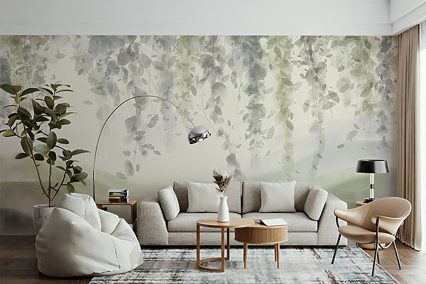 Painting of a landscape with leaves from the ceiling Painting of a landscape with leaves from the ceiling