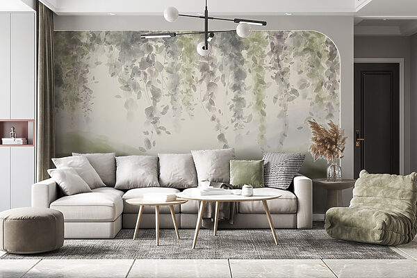 Painting of a landscape with leaves from the ceiling Painting of a landscape with leaves from the ceiling