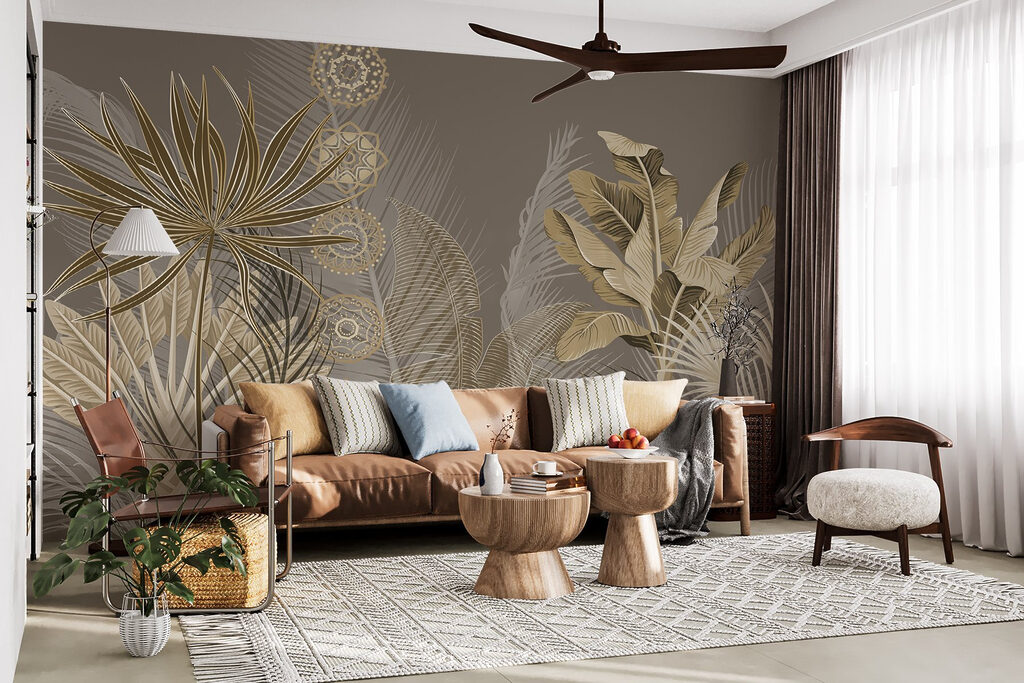 Tropical leaves in subtle hues