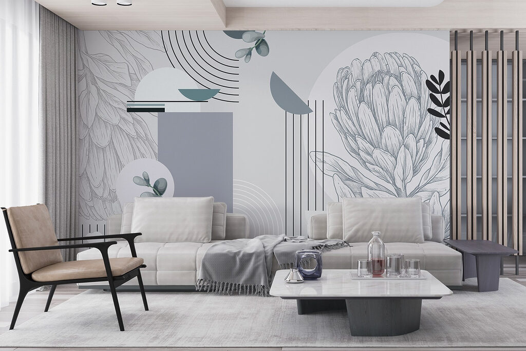 Wallpaper with a flower and leaves