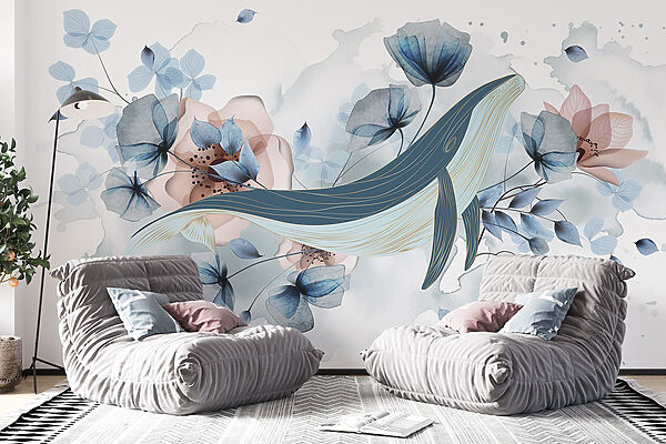 Whale with flowers and leaves Whale with flowers and leaves