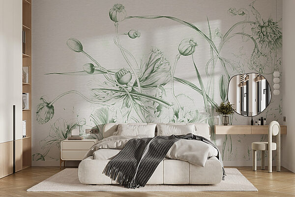 Drawing of flowers and leaves Wall murals Drawing of flowers and leaves