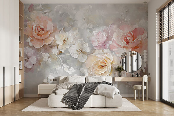 Wall murals Painting of flowers on a white surface (SKU: w08928) Wall murals Wall murals Painting of flowers on a white surface (SKU: w08928)