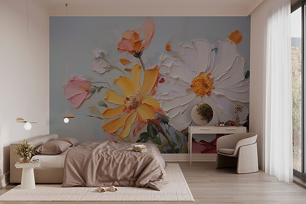 Painting of flowers on a white surface Painting of flowers on a white surface