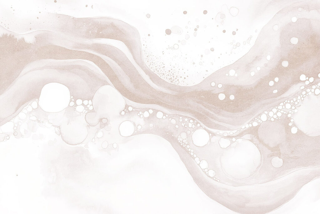 White and brown liquid with white circles and dots White and brown liquid with white circles and dots