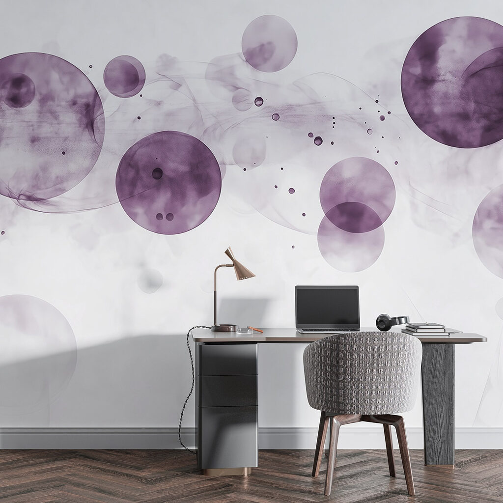 Purple circles and smoke on a white background