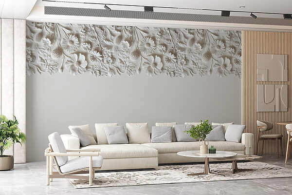 White floral design on a wall White floral design on a wall