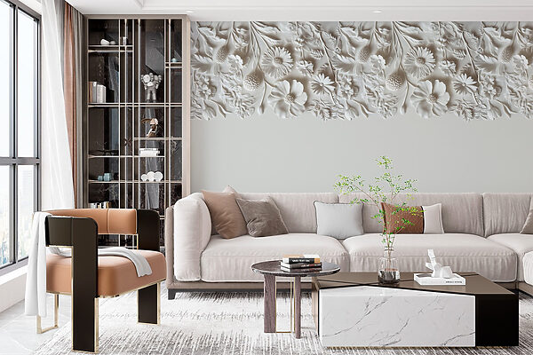 White floral design on a wall White floral design on a wall