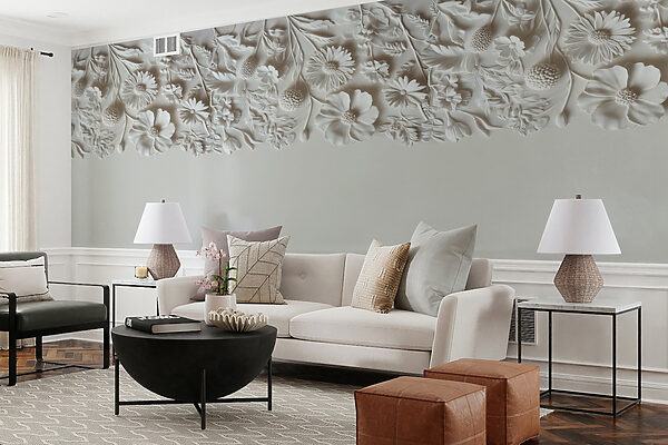 White floral design on a wall White floral design on a wall
