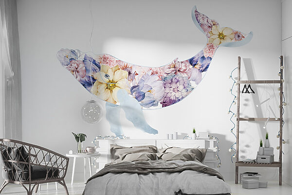 Wall murals Wall murals Whale with flowers on it (SKU: w03445)