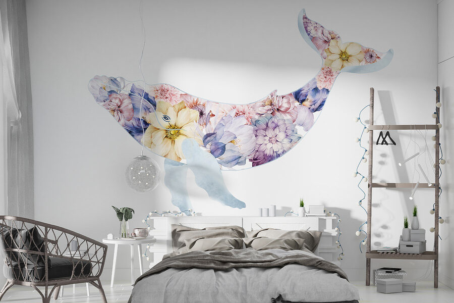 Whale with flowers on it