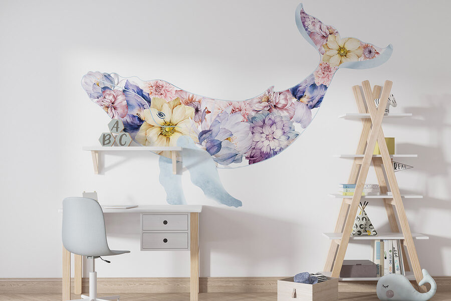 Whale with flowers on it
