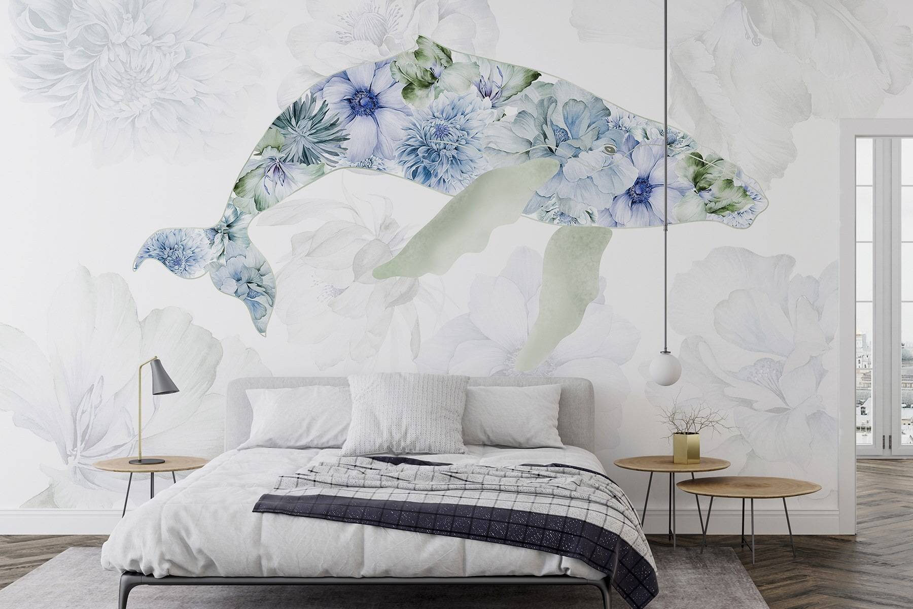 Whale with flowers on it
