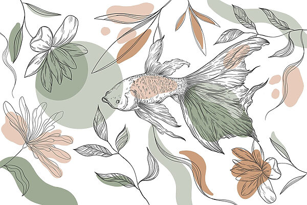 Fish and plants on a white background Fish and plants on a white background
