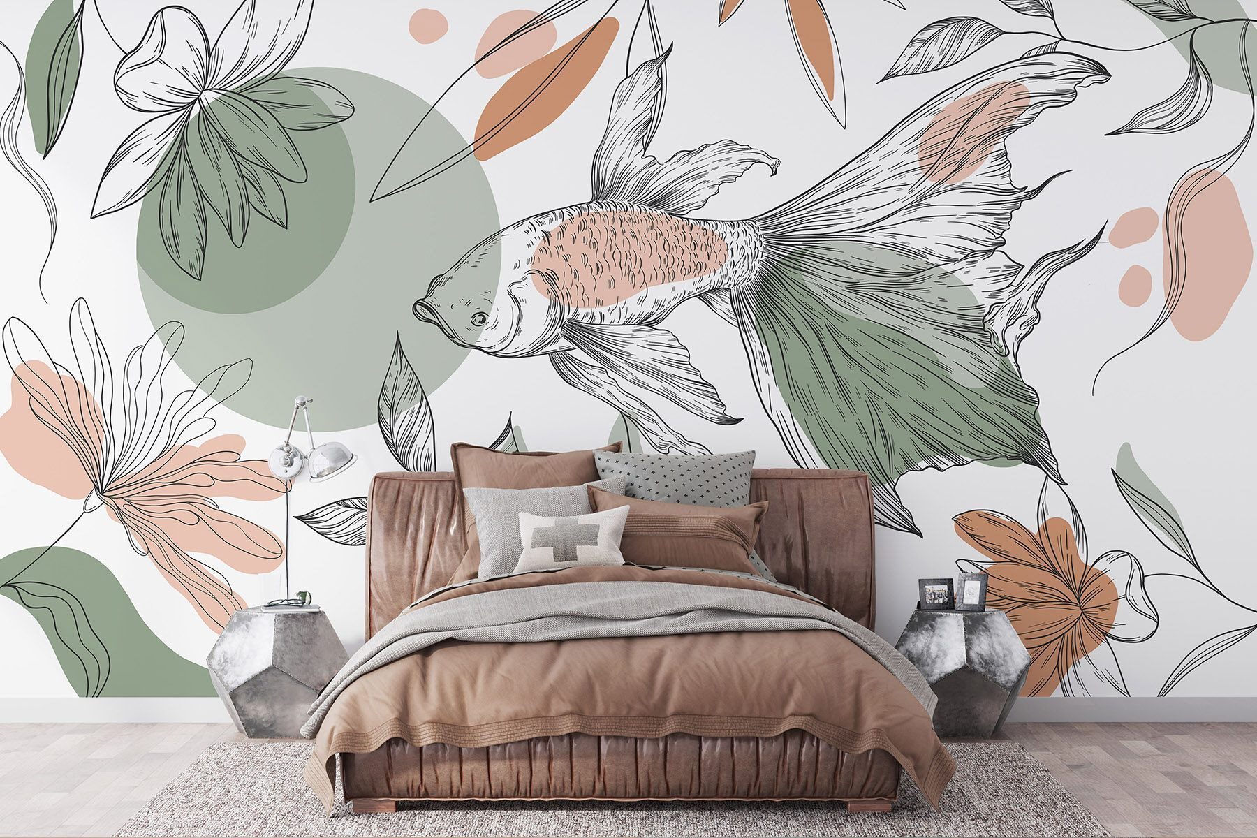 Fish and plants on a white background