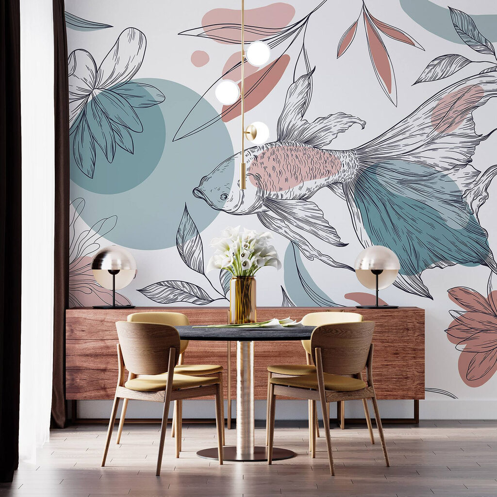 Fish and plants with circles and dots