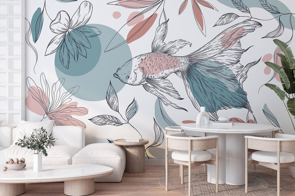 Fish and plants with circles and dots