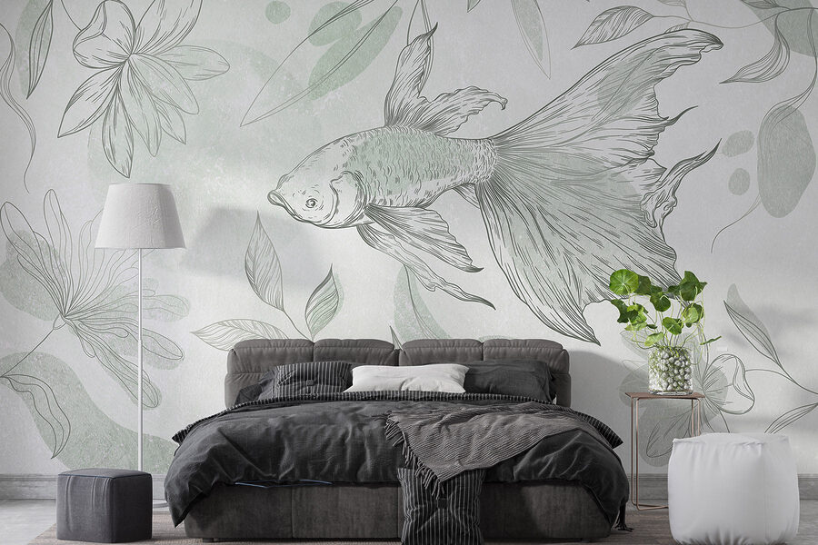 Fish and plants on a wall