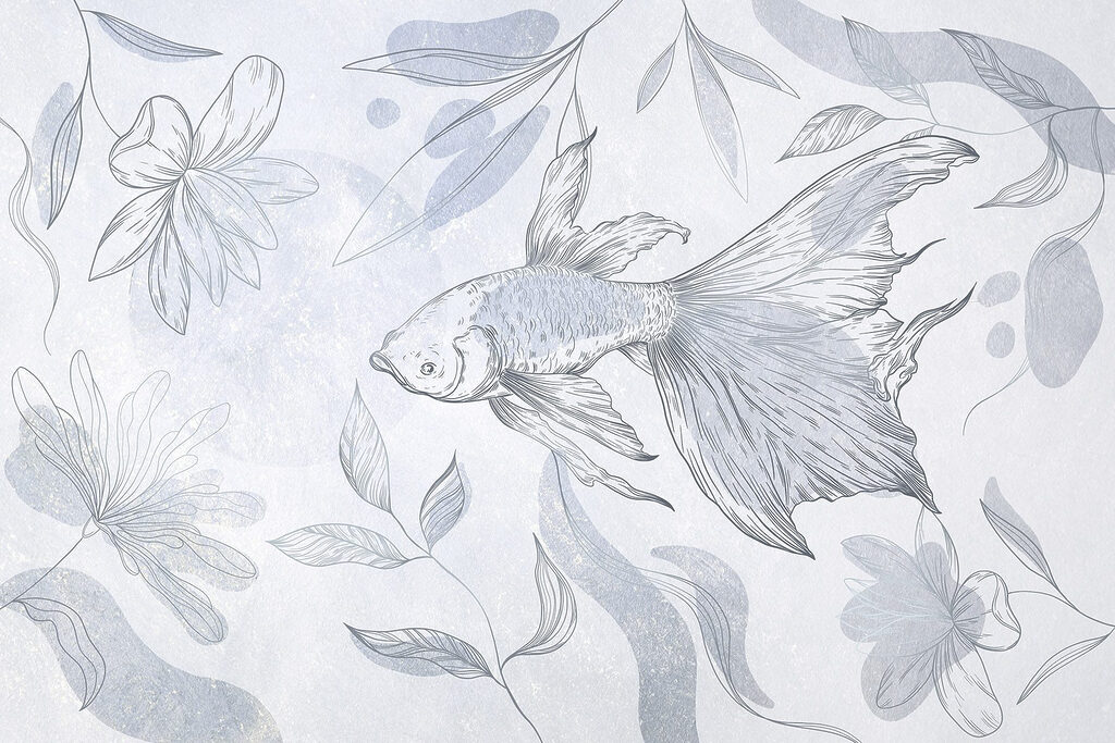 Drawing of a fish and plants Drawing of a fish and plants