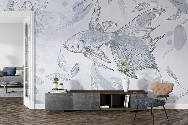 Drawing of a fish and plants Drawing of a fish and plants