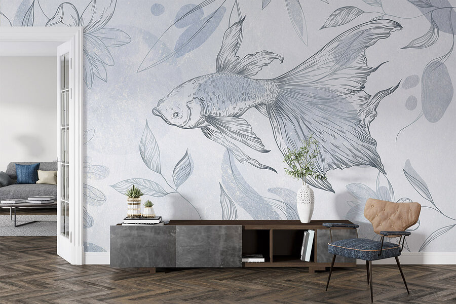 Drawing of a fish and plants