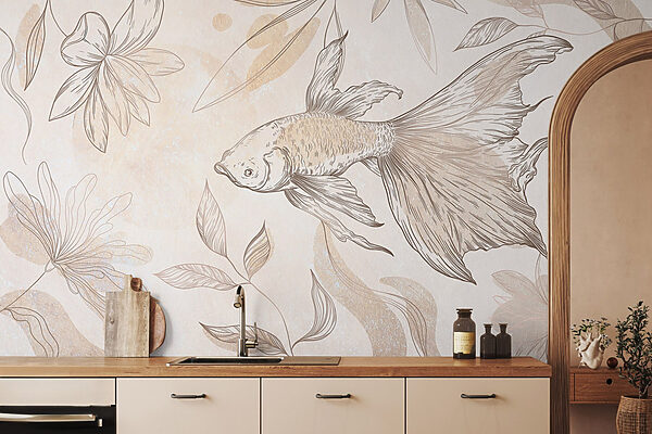Elegant fish among floral designs. Elegant fish among floral designs.