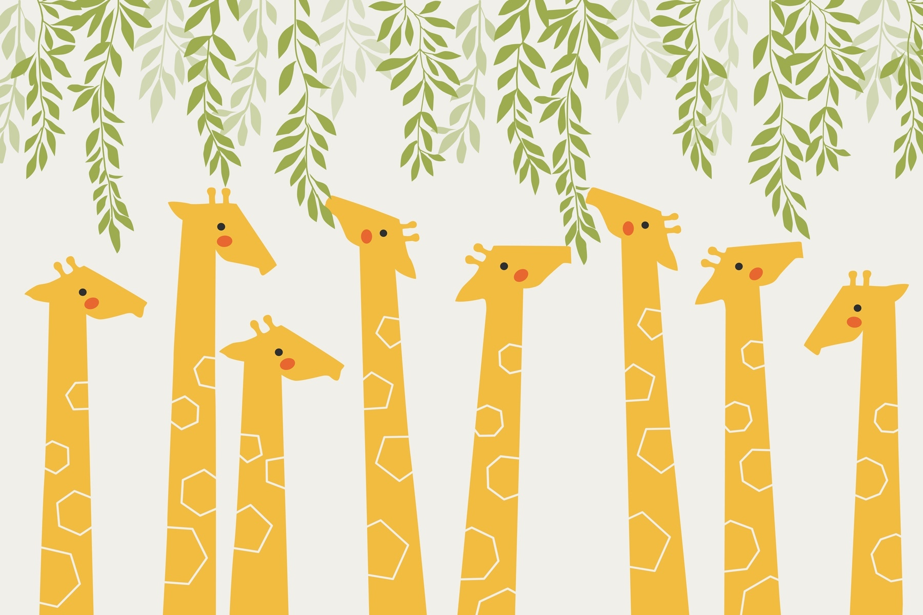 Group of giraffes with leaves