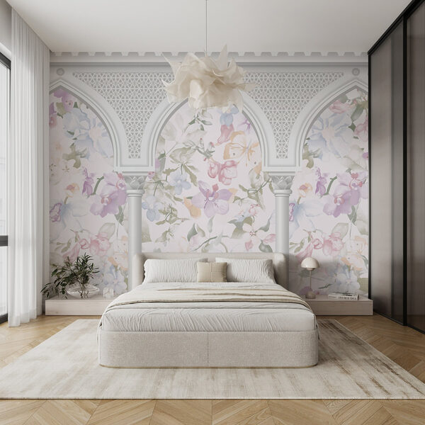 Wallpaper with flowers and arches Wallpaper with flowers and arches