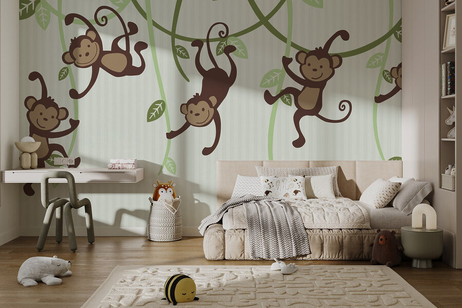 Group of monkeys from vines