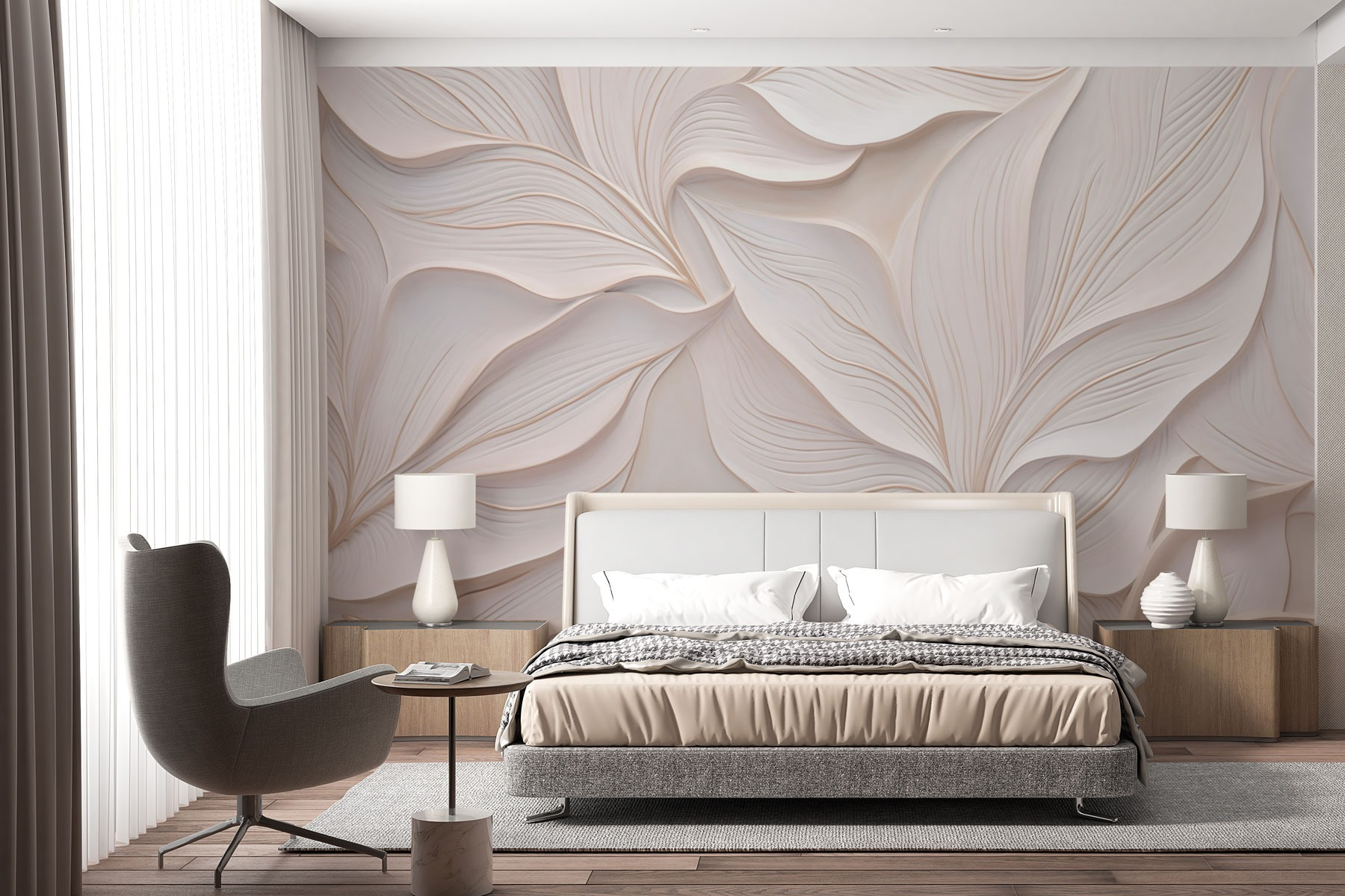 White wall with white leaves