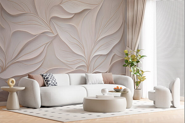 White wall with white leaves White wall with white leaves